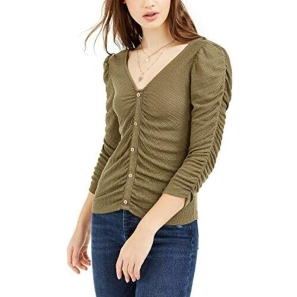 CRAVE FAME Juniors' Ruched Textured Top Green Size Small S